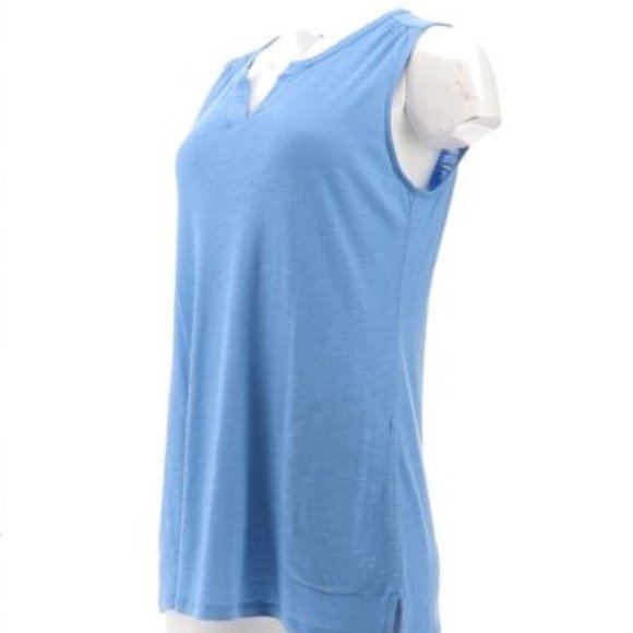 DENIM & CO - TUNIC TOP - Sleeveless Dress Blouse Shirt - NWT - Petite - Lt Blue - Picture 3 of 3
